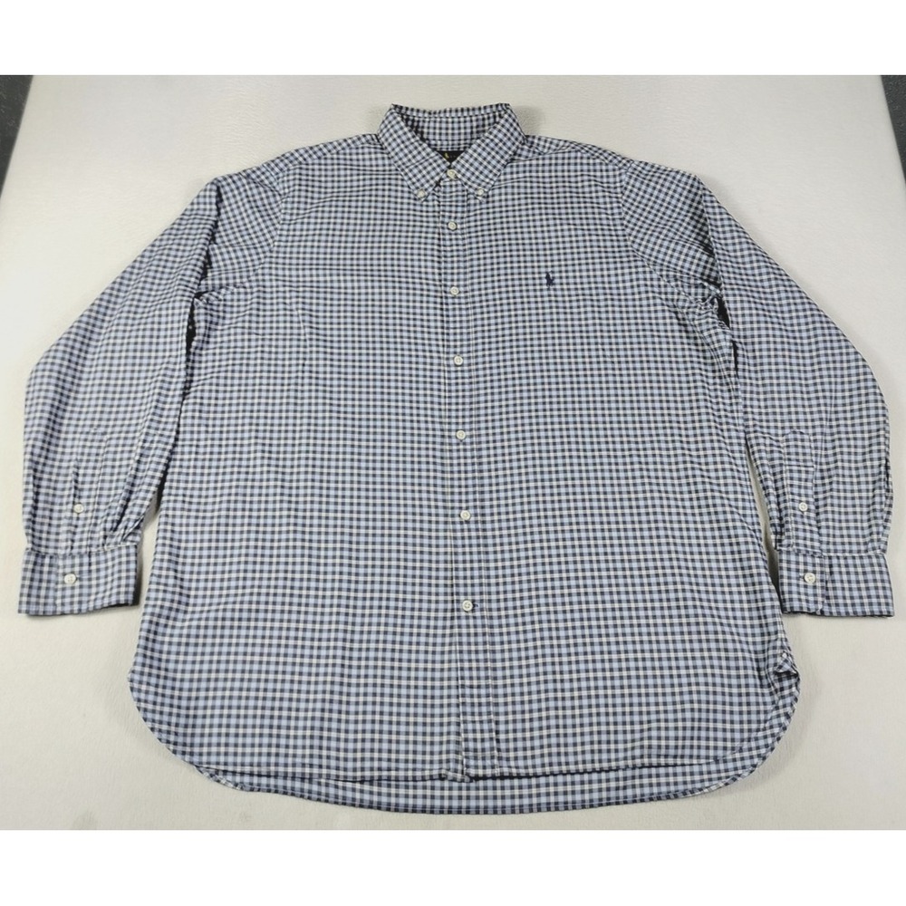 Ralph Lauren Shirt Mens 2XL Blue Check Long Sleeve Button Down Classic Casual